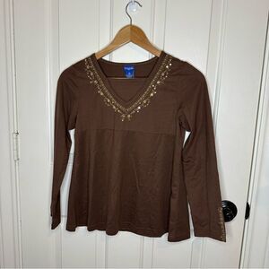 Y2K Ponytails Brown Gold Bling Babydoll Long Sleeve Blouse Fairycore Western